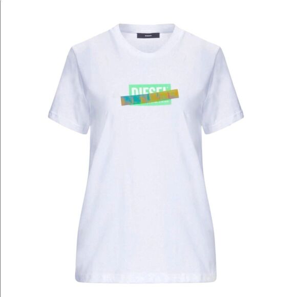 ⭕️ DIESEL White Short Tee T Shirt Logo Neon Short Sleeve M/L size - Picture 1 of 7
